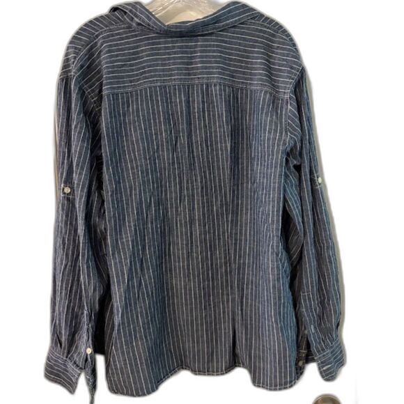 Lauren Jeans Co Shirt 2X Women's Blue White Pinstripe Lng Slve Business Casual - Picture 4 of 4